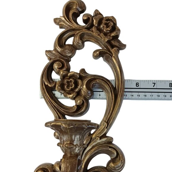 Vintage HOMCO Candleholder Wall Sconces #4118 Brown With Gold Highlights 15"x5" - Picture 8 of 12